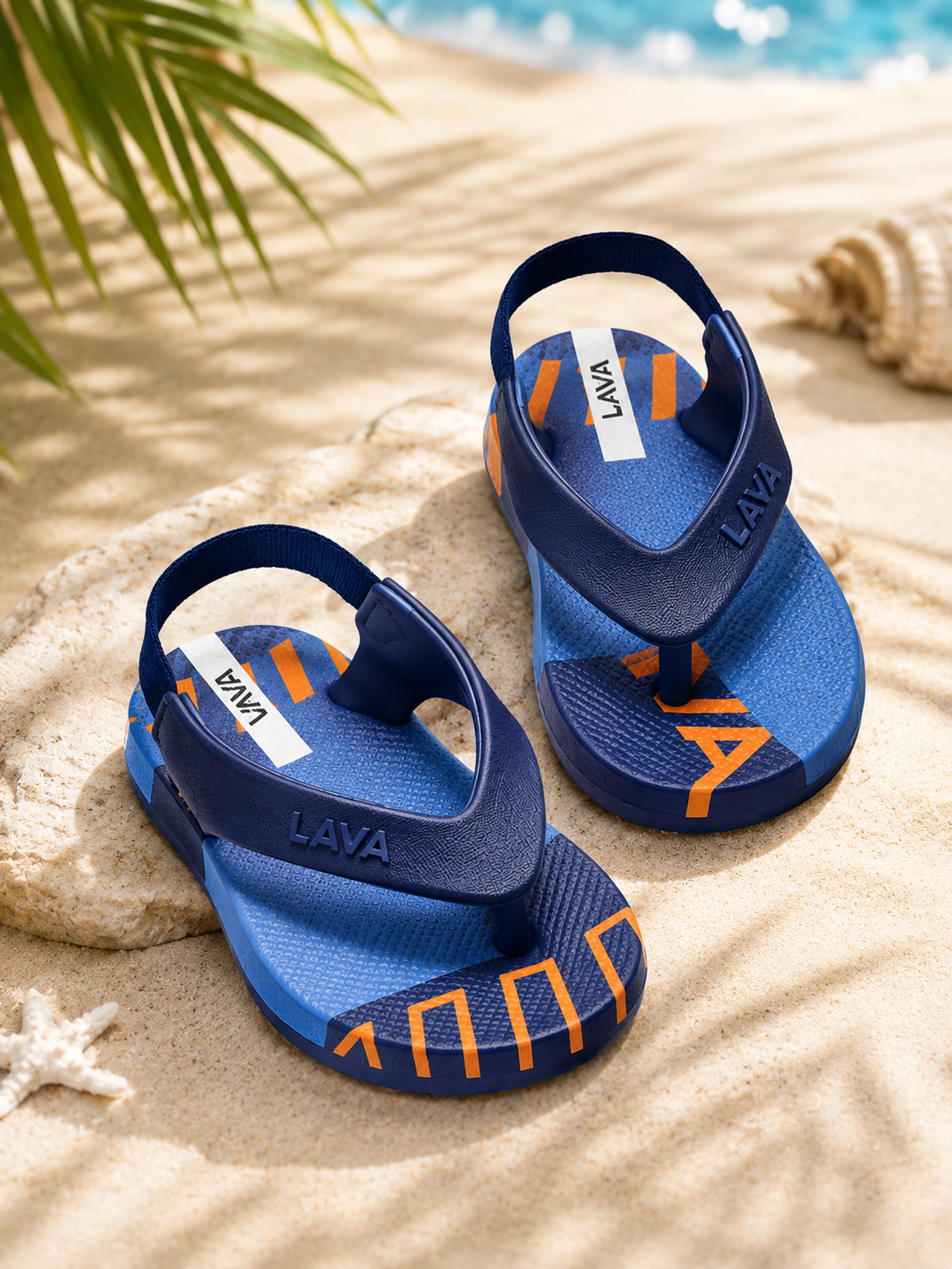 LAVA Kids Flip Flops with Back Strap – White & Navy Lightweight Beach Sandals | Comfortable Summer Footwear (Copy)