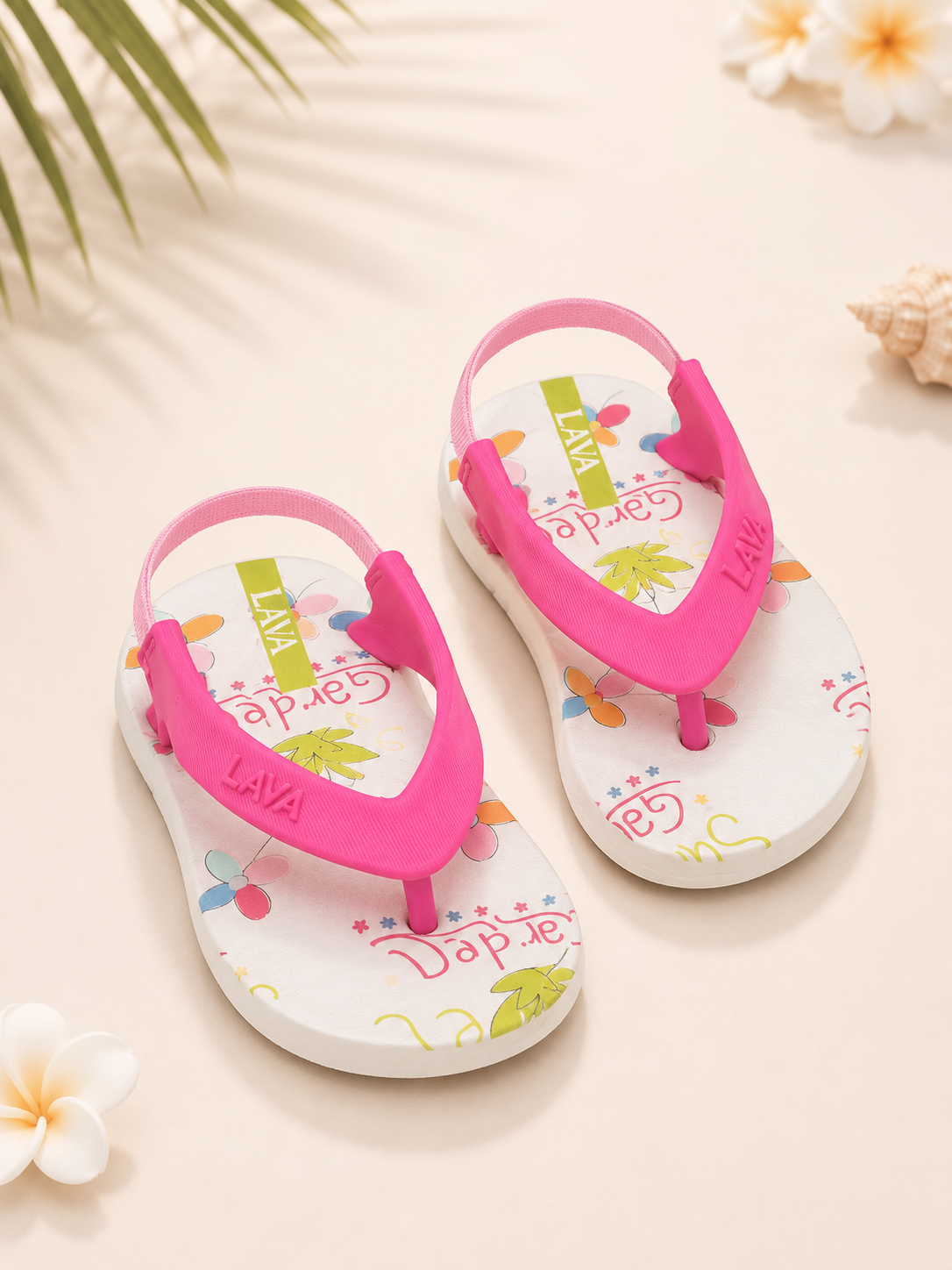 Girls' Flamingo Print Flip Flops with Elastic Back Strap – Lightweight White Summer Sandals (Copy)