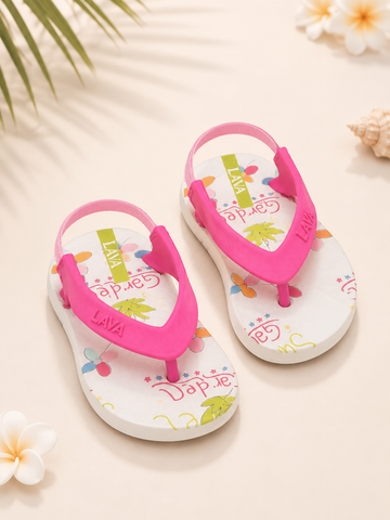Girls' Flamingo Print Flip Flops with Elastic Back Strap – Lightweight White Summer Sandals (Copy)