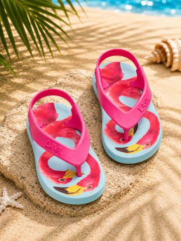 Girls' Flamingo Print Flip Flops with Elastic Back Strap – Lightweight Summer Beach Sandals