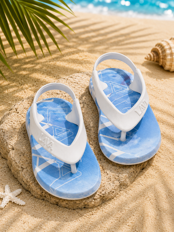 LAVA Kids Flip Flops with Back Strap – White & Sky Blue Lightweight Beach Sandals