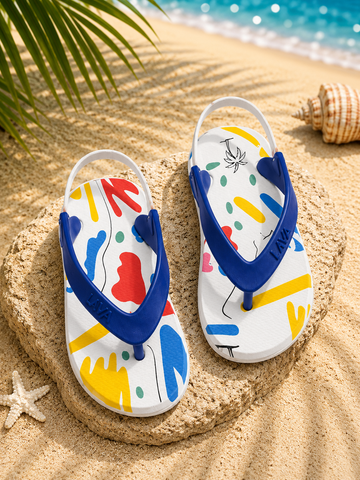 LAVA Kids Flip Flops with Back Strap – White Multi-Color Lightweight Beach Sandals