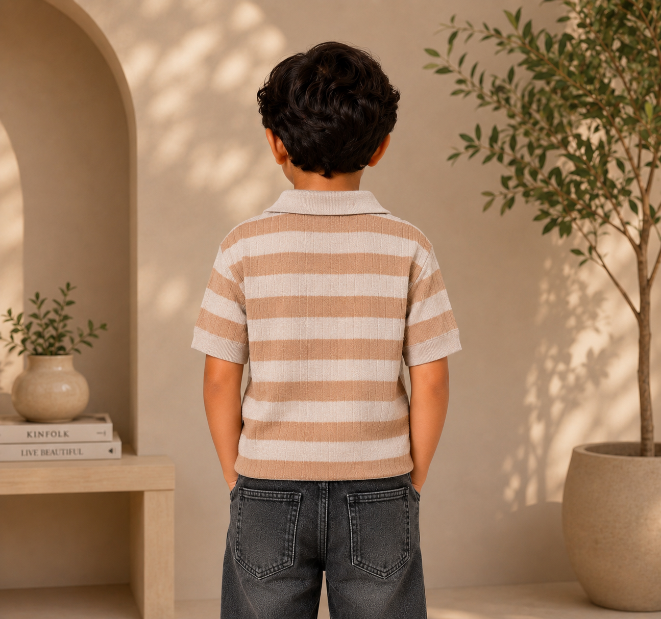 Boys’ Striped Knit Polo Shirt – Soft Short Sleeve Casual Collared Top for Kids