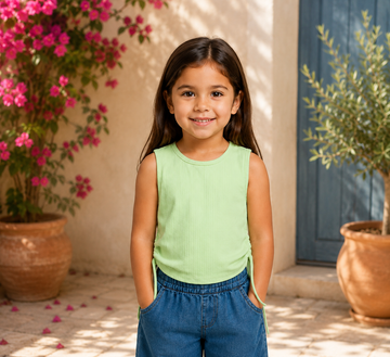 Girls Ribbed Sleeveless Top – Light Green Casual Summer Tank