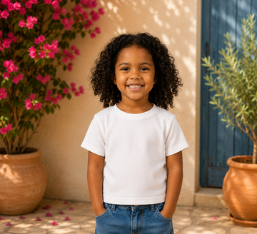 Girls Waffle Knit Short Sleeve T-Shirt – Soft Casual Basic Tee in White