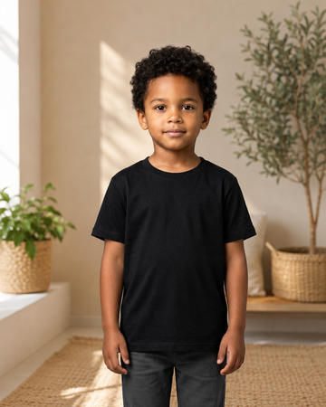 Kids Classic Black Cotton T-Shirt – Soft Crew Neck Short Sleeve Tee for Boys