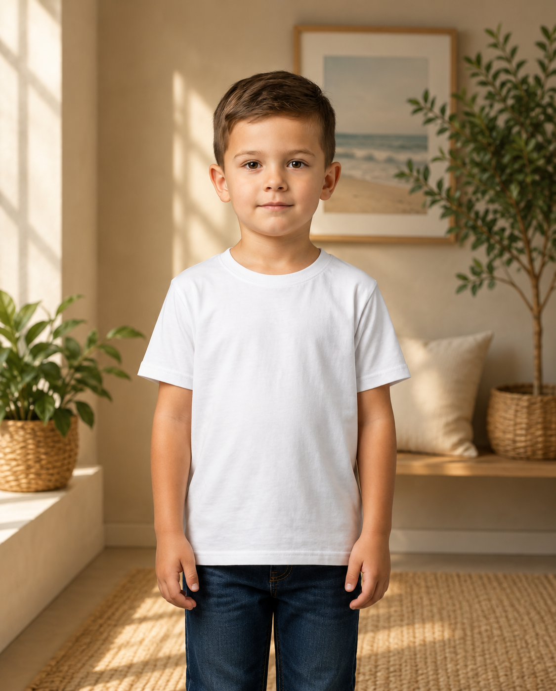 Boys Basic Cotton T-Shirt – White Short Sleeve Everyday Essential Tee