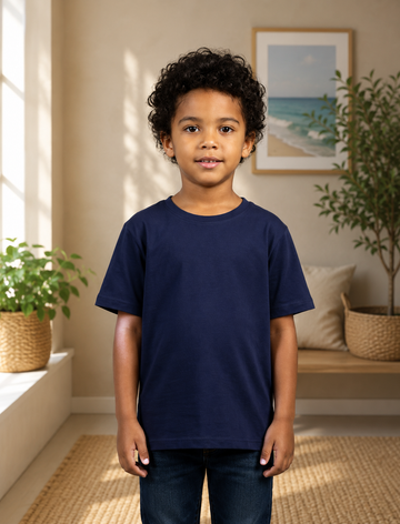 Boys Basic Cotton T-Shirt – Navy Blue Short Sleeve Everyday Essential Tee