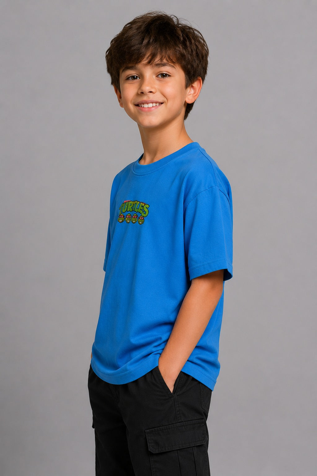 Boys Teenage Mutant Ninja Turtles Graphic T-Shirt – Oversized Casual Cotton Tee in Blue