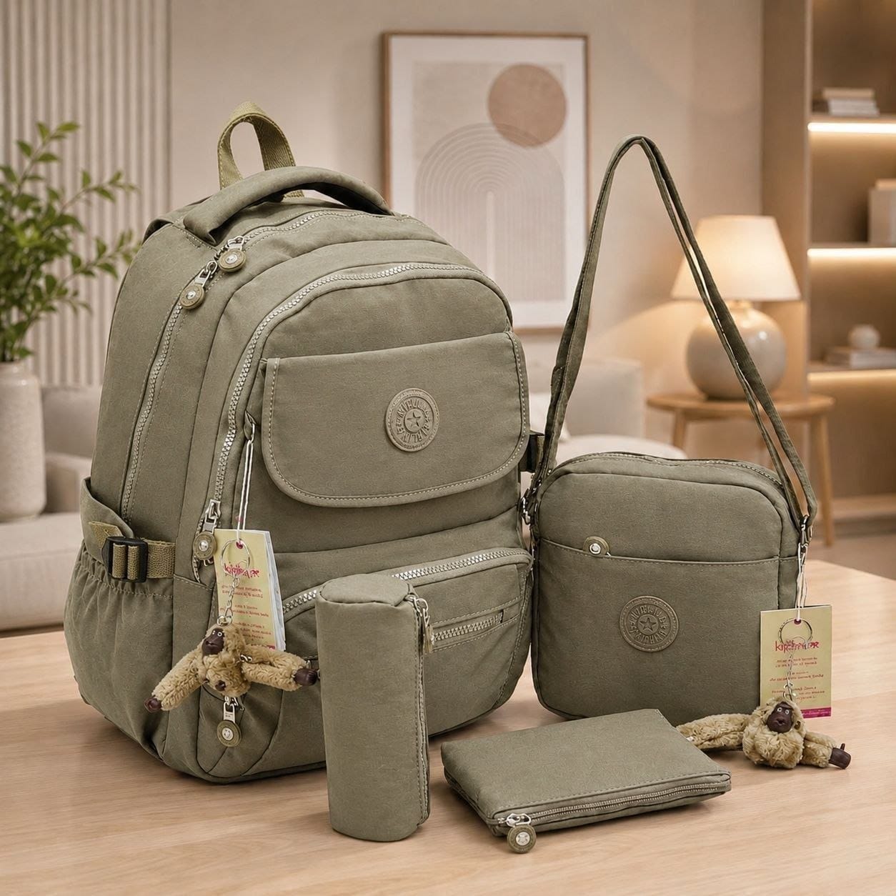 Girls Multi-Compartment Backpack Set with Crossbody Bag & Accessories – Lightweight Casual Travel Bag