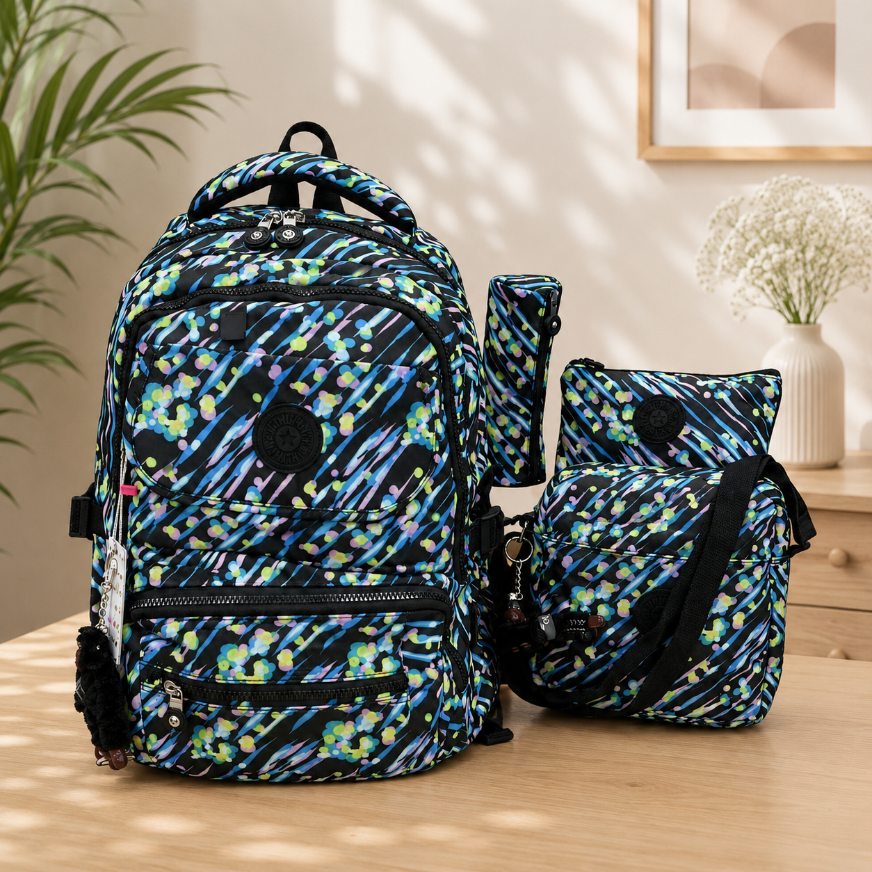 Girls Multi-Compartment Backpack Set with Crossbody Bag & Accessories – Lightweight Casual Travel Bag