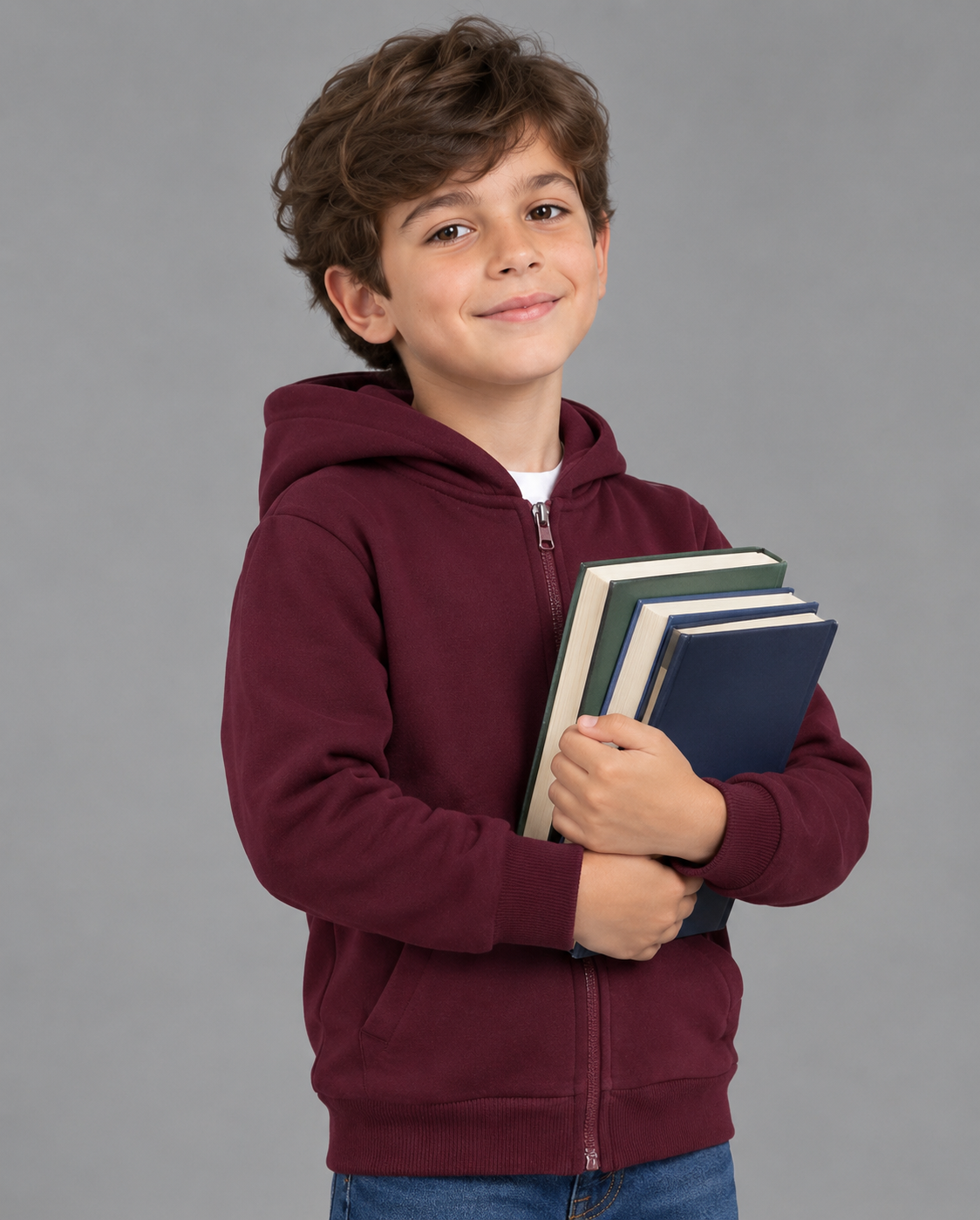 Milton Kids’ burgandy Zip-Up Hoodie – Comfortable Casual School Hoodie