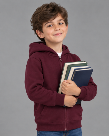 Milton Kids’ burgandy Zip-Up Hoodie – Comfortable Casual School Hoodie