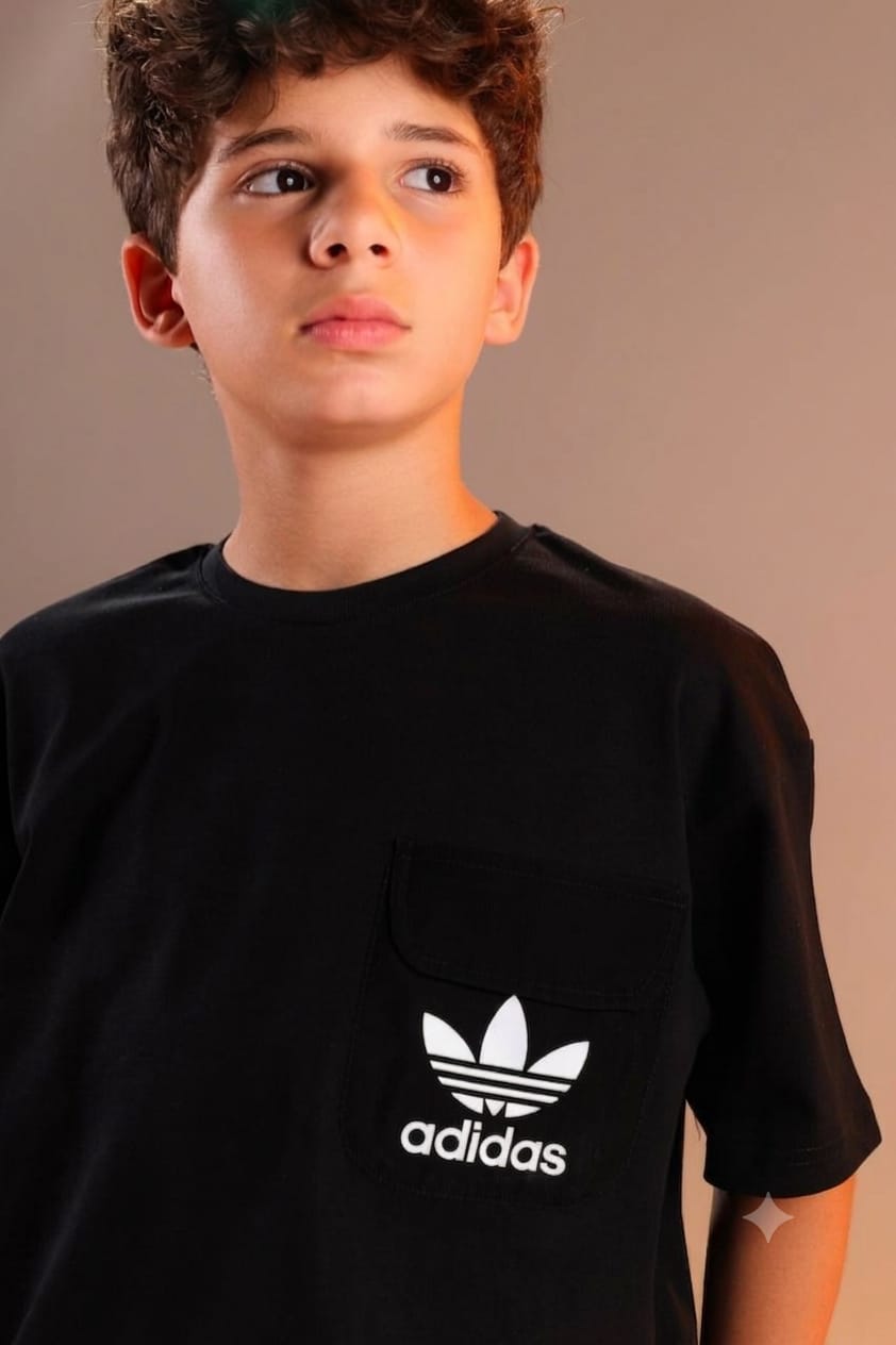 Kids Black Oversized T-Shirt & Shorts Set with Chest Pocket