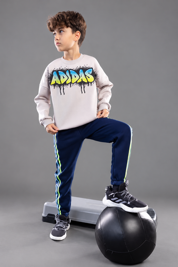 Boys’ Graffiti Print Sweatshirt & Navy Joggers Set – Neon Graphic Sportswear Outfit
