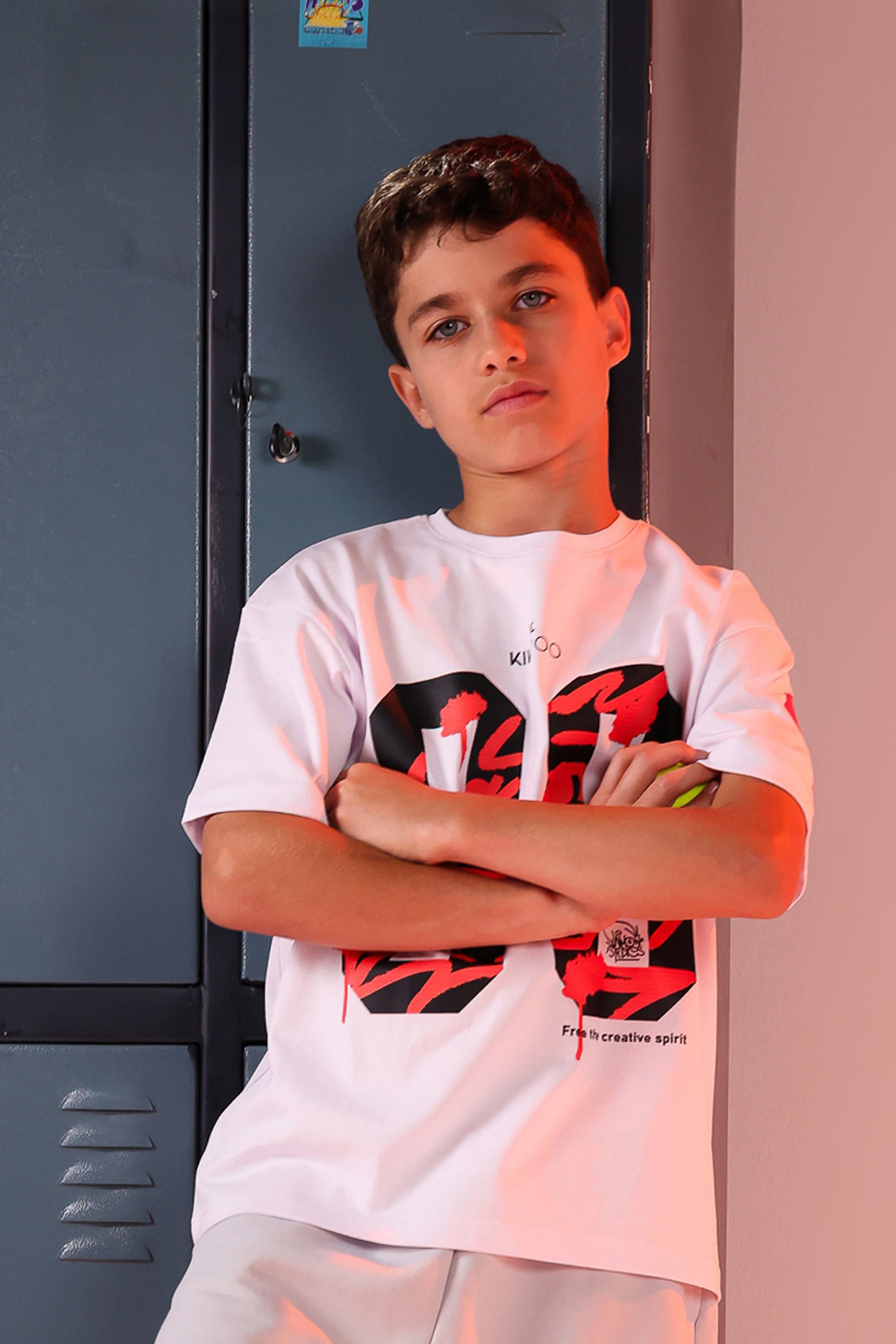 Boys White Graphic T-Shirt & Light Grey Cargo Shorts Set – 00 Edition