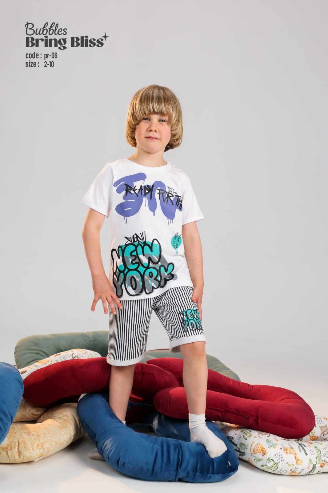 Boys Graphic T-Shirt & Striped Shorts Set – Casual Summer Outfit (Sizes 2–10)