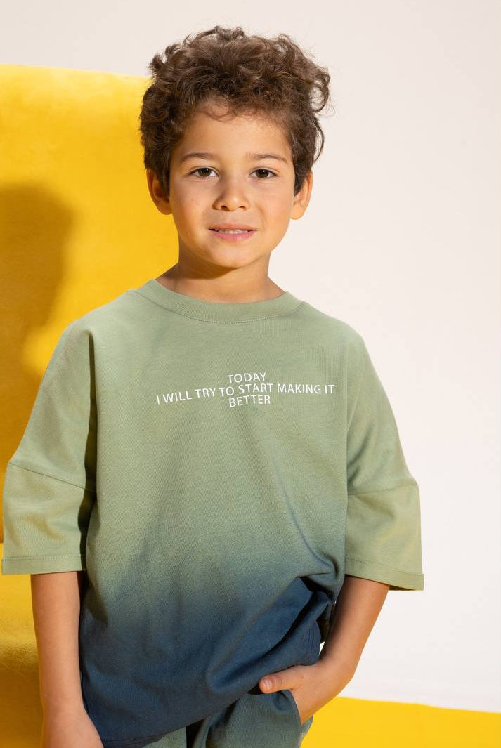 Kids Ombre Mint Green T-Shirt & Shorts Set – Soft Cotton Casual Homewear
