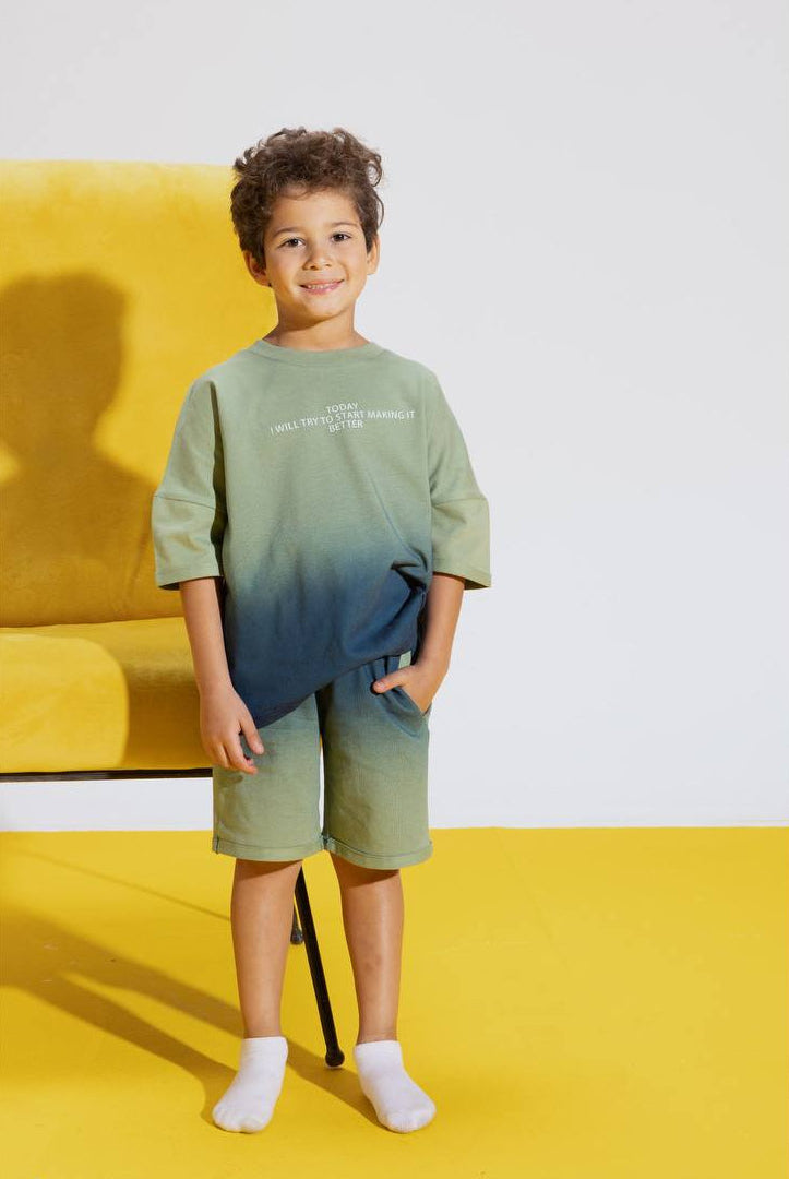 Kids ombre mint green t-shirt and shorts soft cotton casual homewear for ages 5-9 - Bubbles Kidswear Egypt