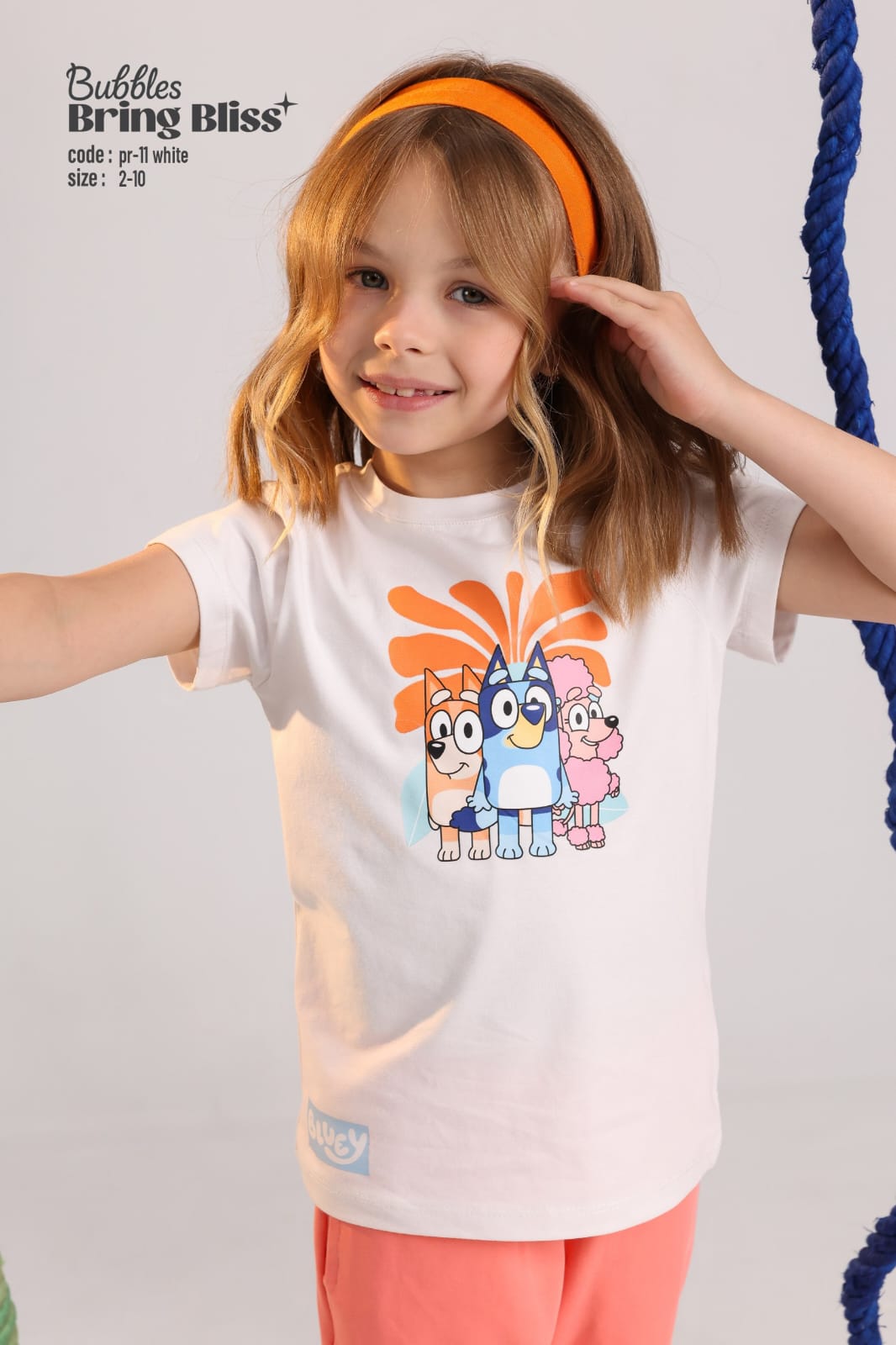 Girls Bluey Printed White T-Shirt – Cute Cartoon Graphic Tee (Ages 2–10)