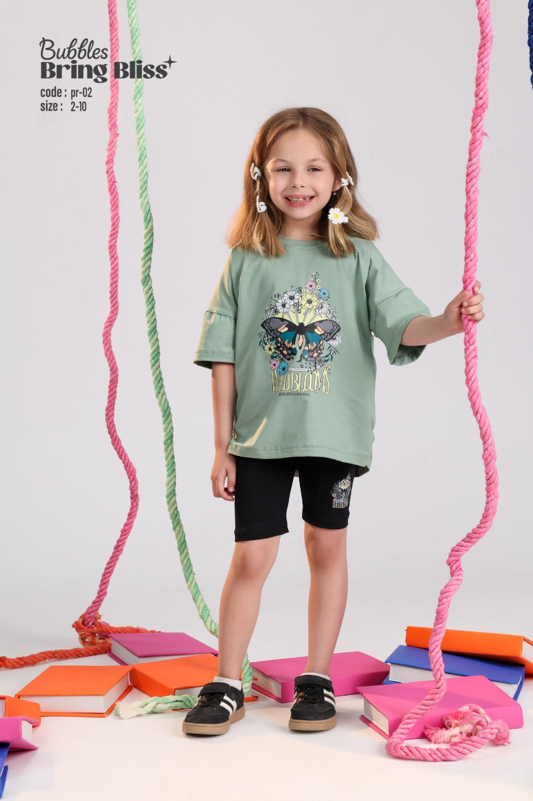 Girls Butterfly Graphic T-Shirt & Biker Shorts Set – Wildblooms Cotton Outfit (Ages 2–10)