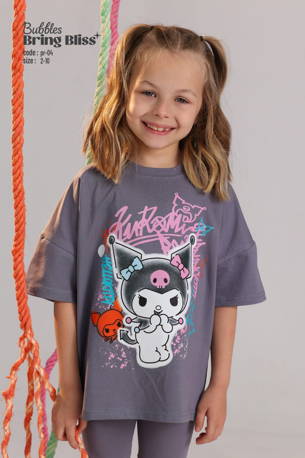 Girls’ Kuromi Graphic Oversized T-Shirt – Soft Cotton Casual Tee (Sizes 2–10)