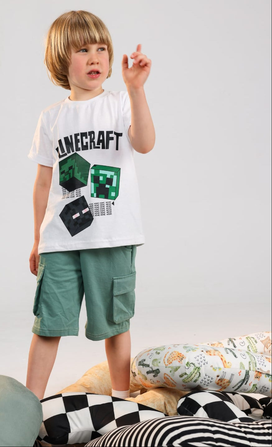 Kids Minecraft graphic t-shirt white soft cotton tee for ages 2-10 - Bubbles Kidswear Egypt