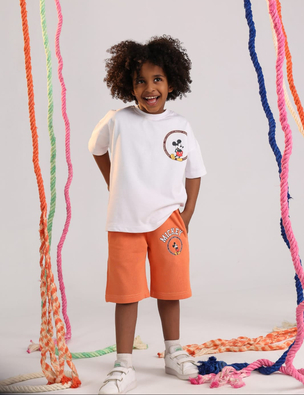 Kids Good Vibes graphic t-shirt and orange shorts summer outfit for ages 2-4 - Bubbles Kidswear Egypt