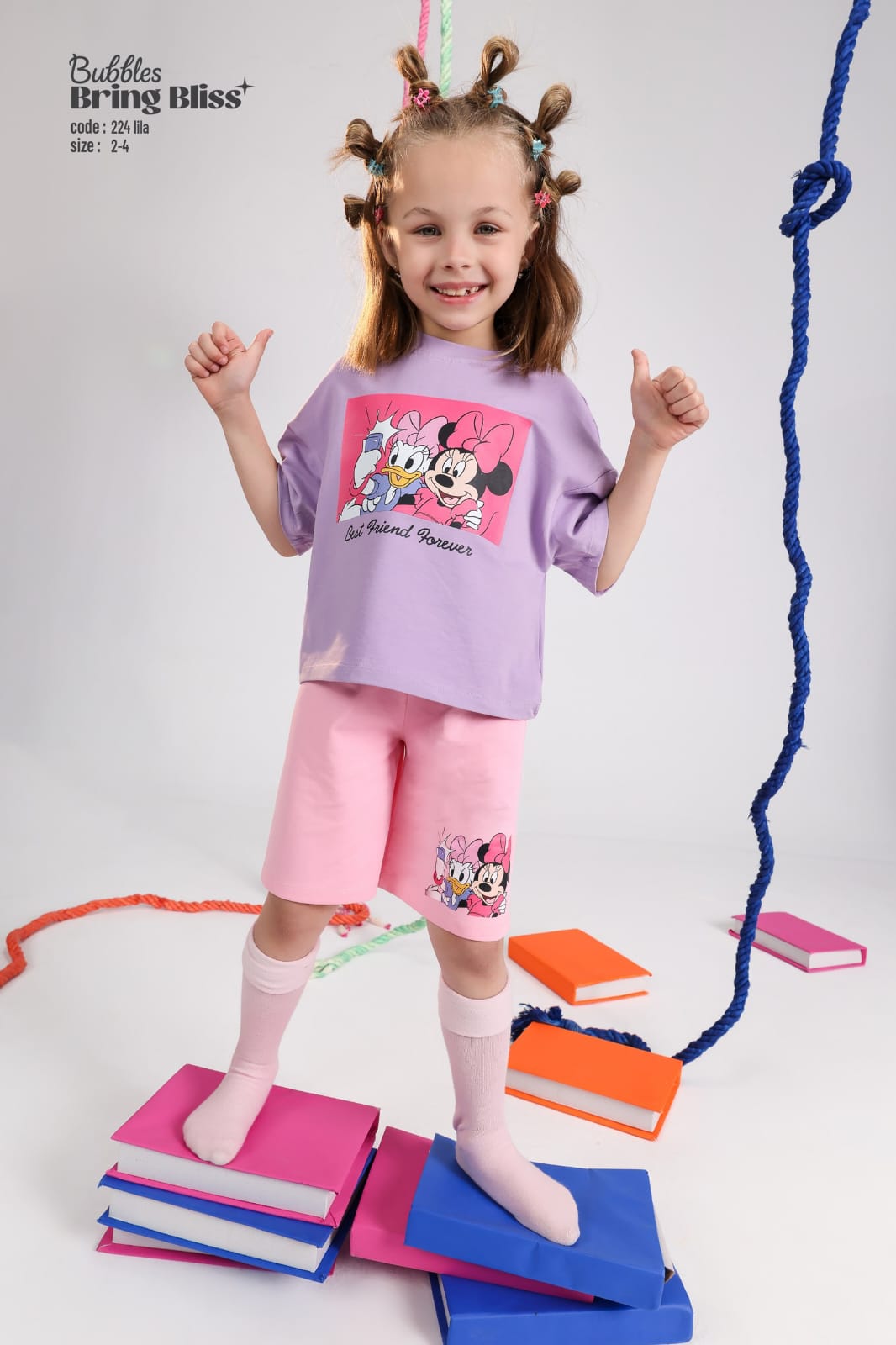 Girls Minnie & Daisy Printed T-Shirt and Shorts Set – Lilac & Pink Summer Outfit (Size 2–4)