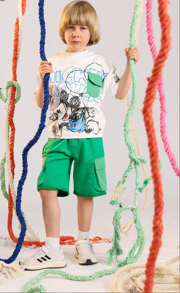 Kids Mickey Mouse graphic t-shirt and green shorts casual summer outfit for ages 2-4 - Bubbles Kidswear Egypt