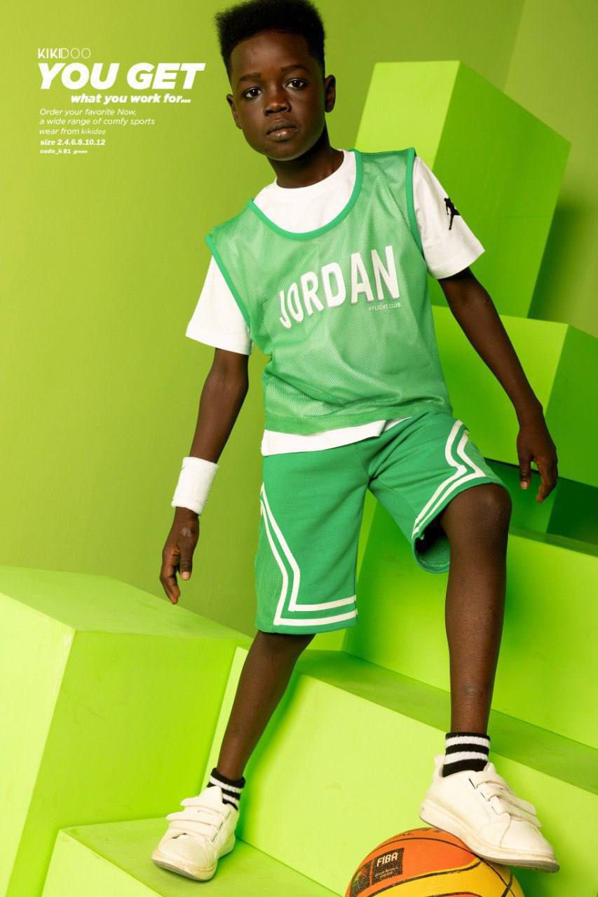 Kids Green Basketball Sports Set – Breathable Jersey & Shorts Outfit with Athletic Fit
