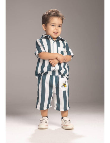 Toddler boys striped cotton shirt and shorts elegant summer outfit 6M-2Y - Bubbles Kidswear Egypt