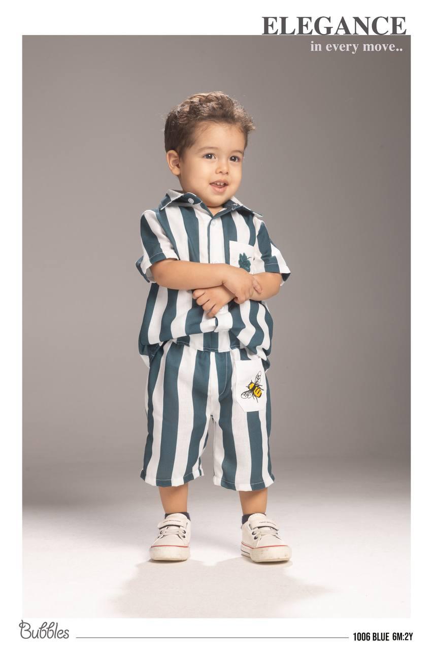 Toddler Boys Striped Cotton Shirt & Shorts Two-Piece Set – Elegant Summer Outfit (6M–2Y)