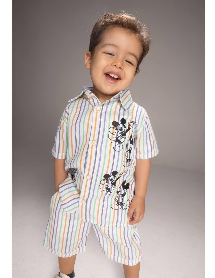 Toddler boys Mickey Mouse striped shirt and shorts lightweight summer outfit 6M-2Y - Bubbles Kidswear Egypt