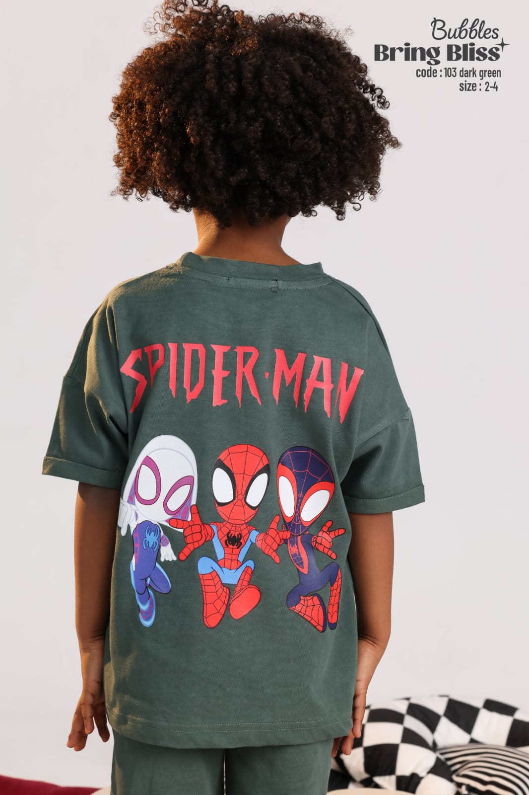 Kids Spider-Man Cotton T-Shirt & Shorts Set – Dark Green Summer Outfit (Size 2–4)