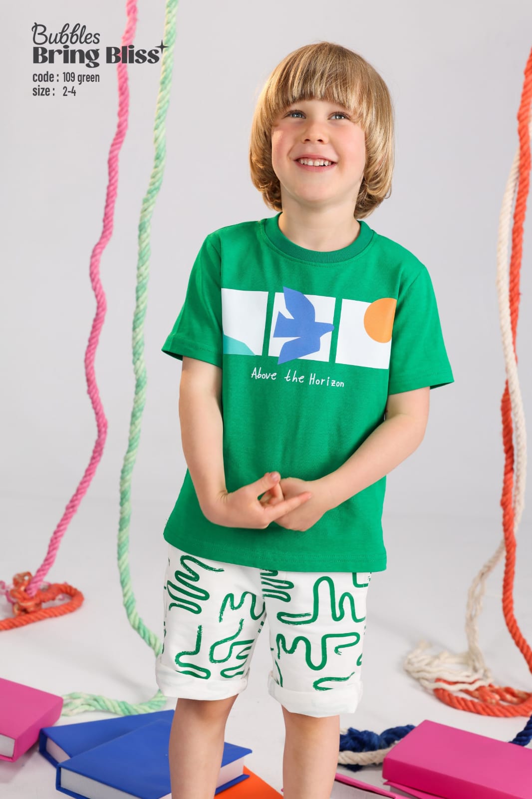 Boys Summer Cotton T-Shirt & Printed Shorts Set – Green Casual Outfit (Ages 2–4)