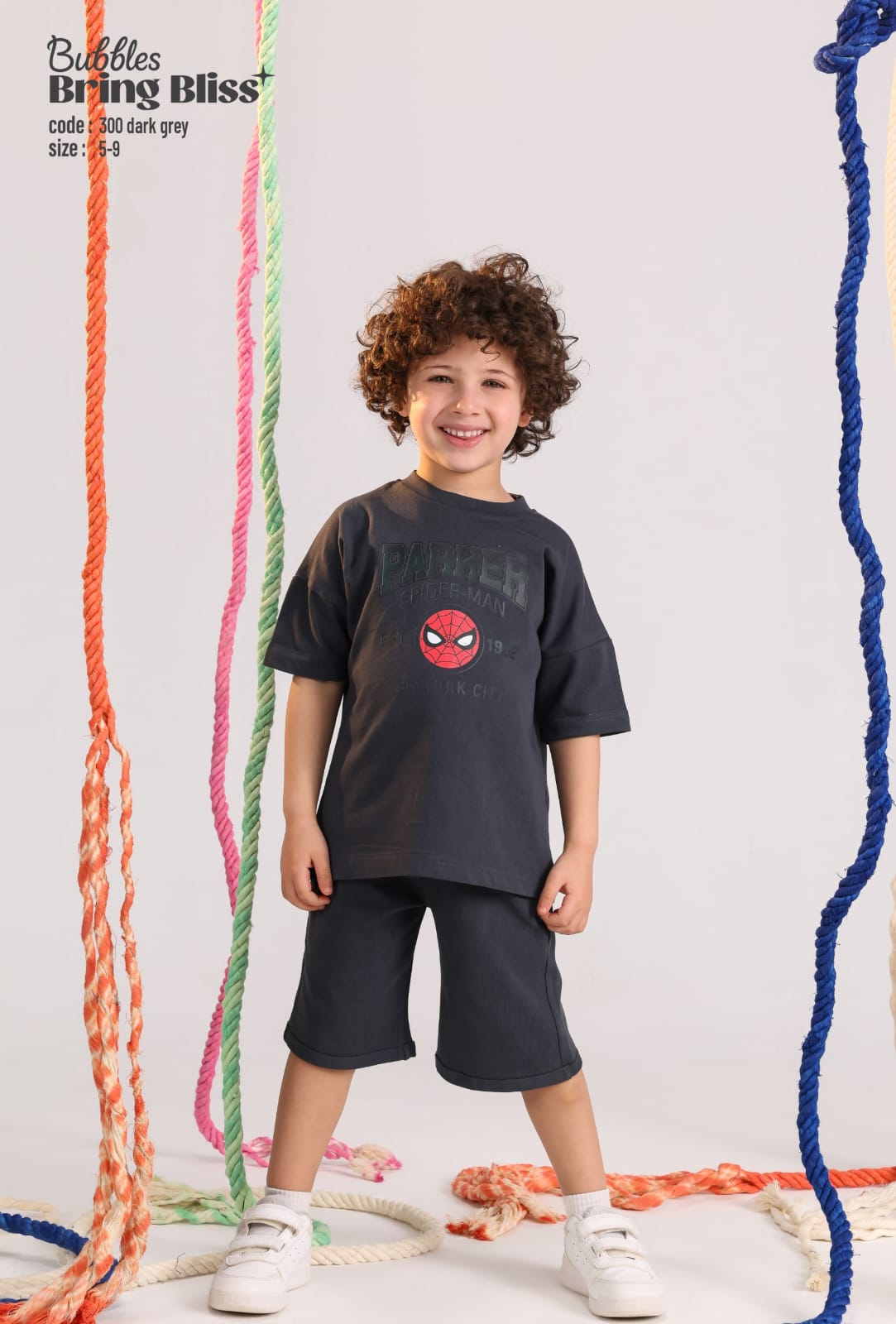 Boys Spider-Man Printed Cotton T-Shirt & Shorts Set – Dark Grey Summer Outfit (Ages 5–9)