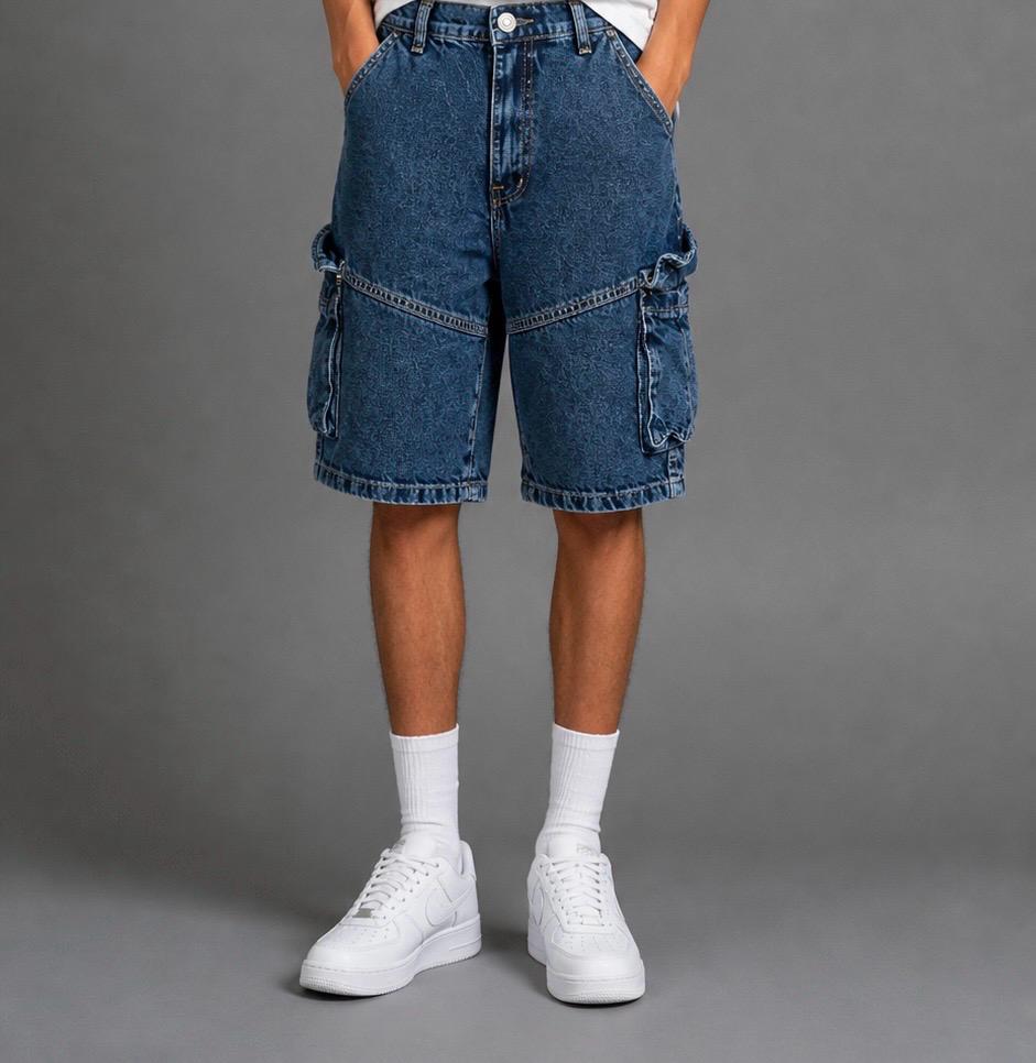 Boys blue denim cargo shorts multi-pocket relaxed fit ages 4-8 - Bubbles Kidswear Egypt