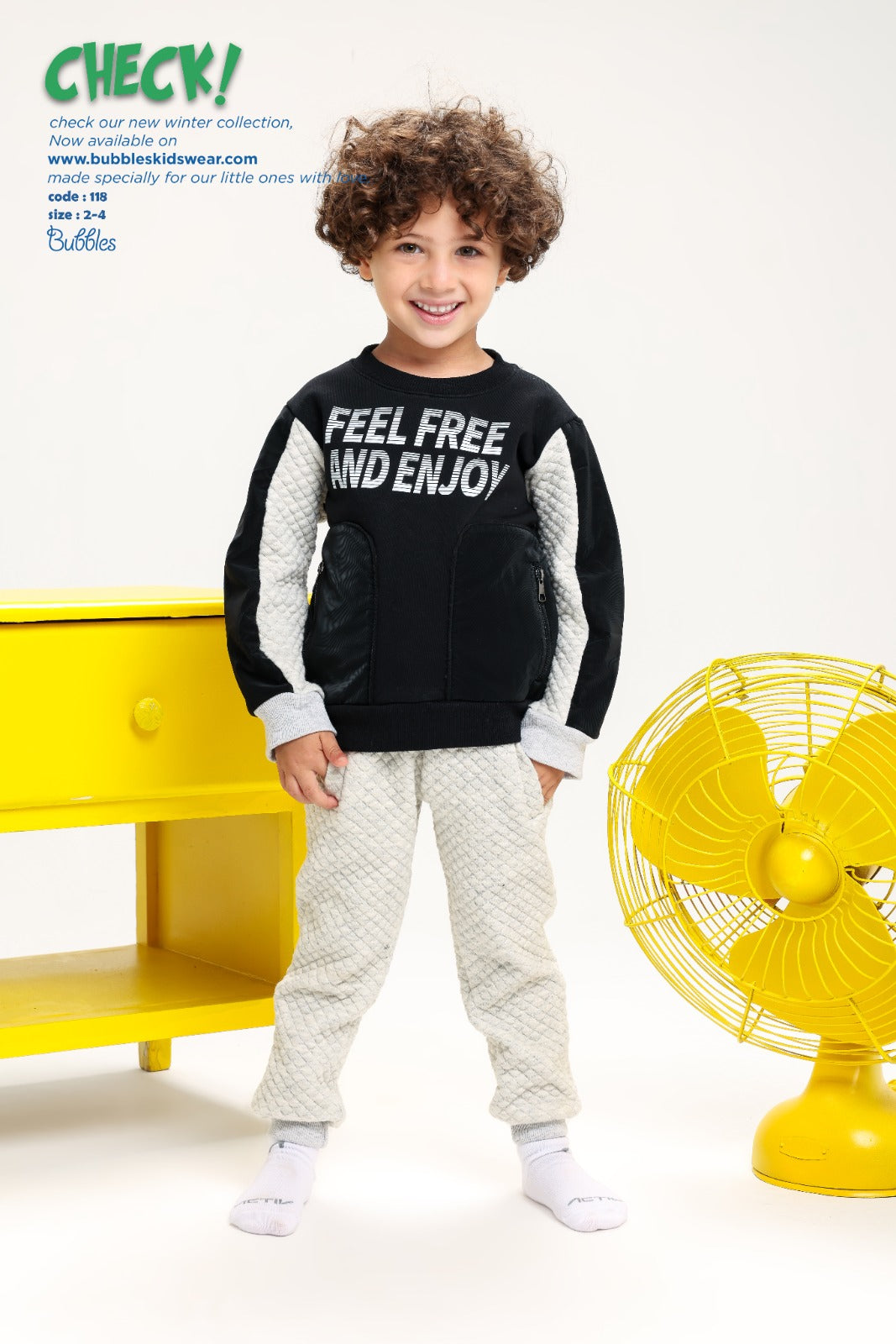 Boys Feel Free quilted tracksuit set sweatshirt and jogger pants ages 2-4 - Bubbles Kidswear Egypt