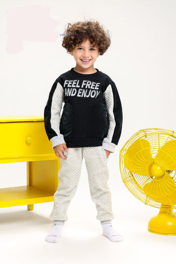 Boys Feel Free quilted tracksuit set sweatshirt and jogger pants ages 2-4 - Bubbles Kidswear Egypt