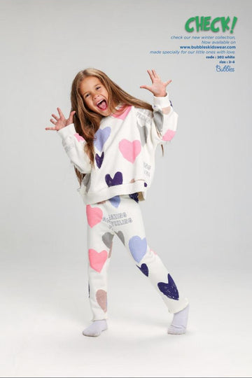 Girls heart print pajama set soft cotton 2-piece sleepwear white ages 2-4 - Bubbles Kidswear Egypt