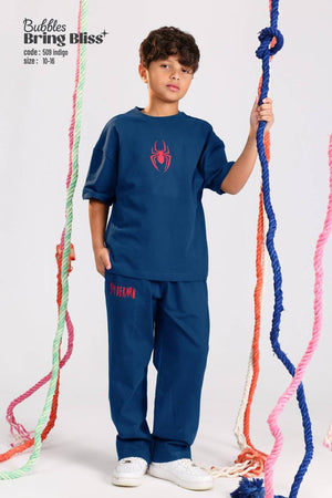 Boys Spider indigo graphic t-shirt and jogger pants casual summer outfit ages 10-16 - Bubbles Kidswear Egypt