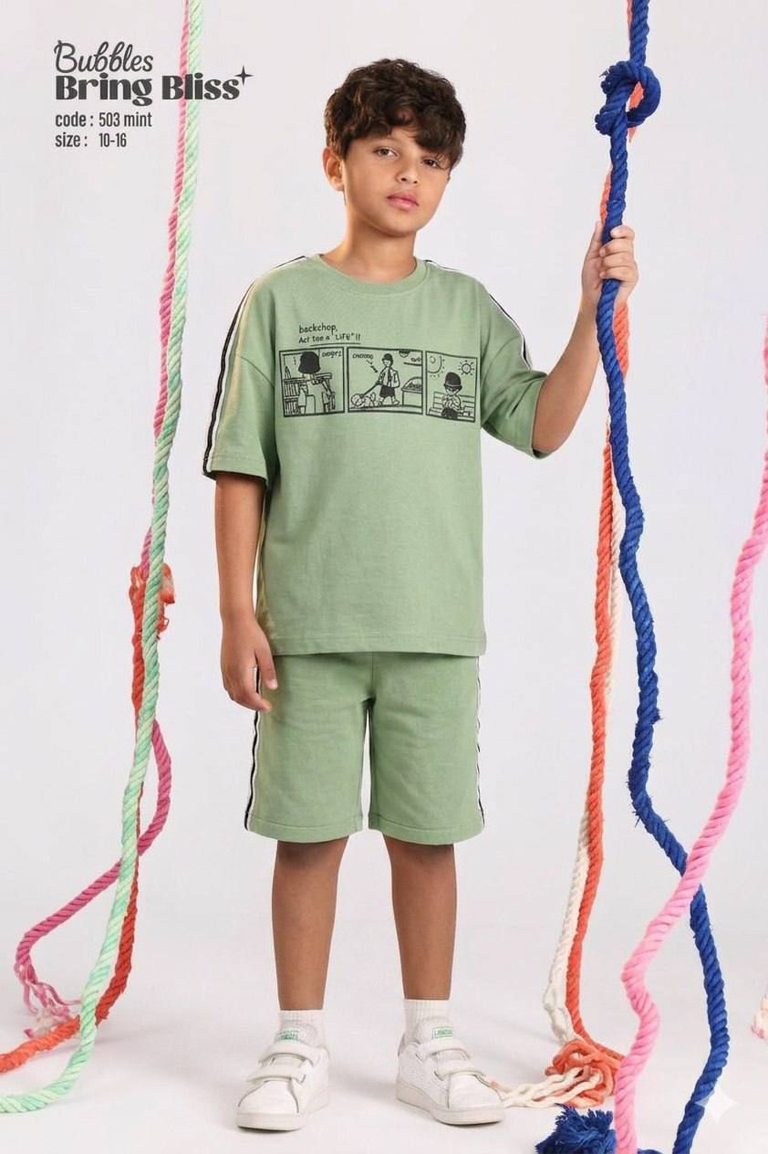 Boys oversized graphic t-shirt and shorts set mint green casual summer outfit ages 10-16 - Bubbles Kidswear Egypt