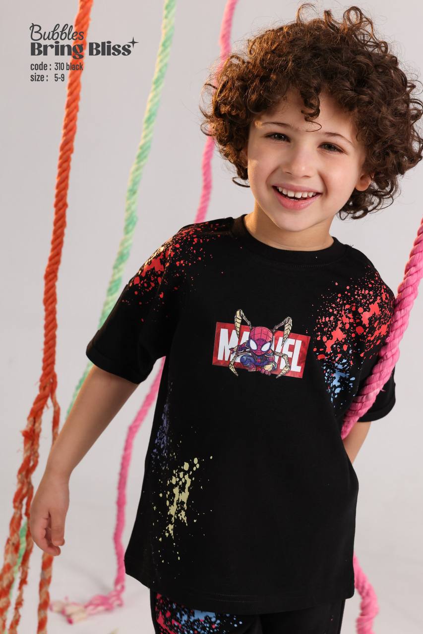 Kids Marvel Black Summer Set – Oversized T-Shirt & Shorts Outfit for Boys (SIZE 5-9)