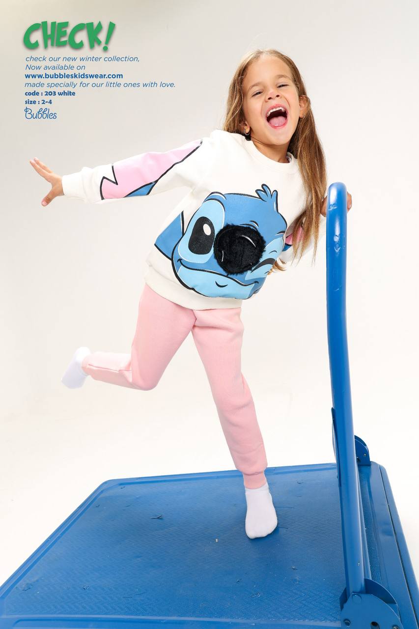 Girls Cartoon Print Sweatshirt & Jogger Pants Set – Pink Casual Outfit Size 2-4