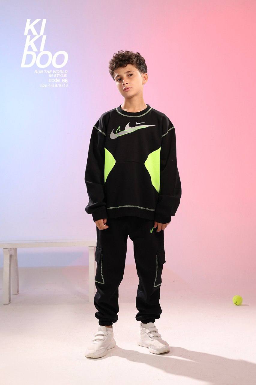 Boys Athletic Sweatshirt & Cargo Jogger Set – Black Neon Sports Tracksuit (Sizes 4–12)
