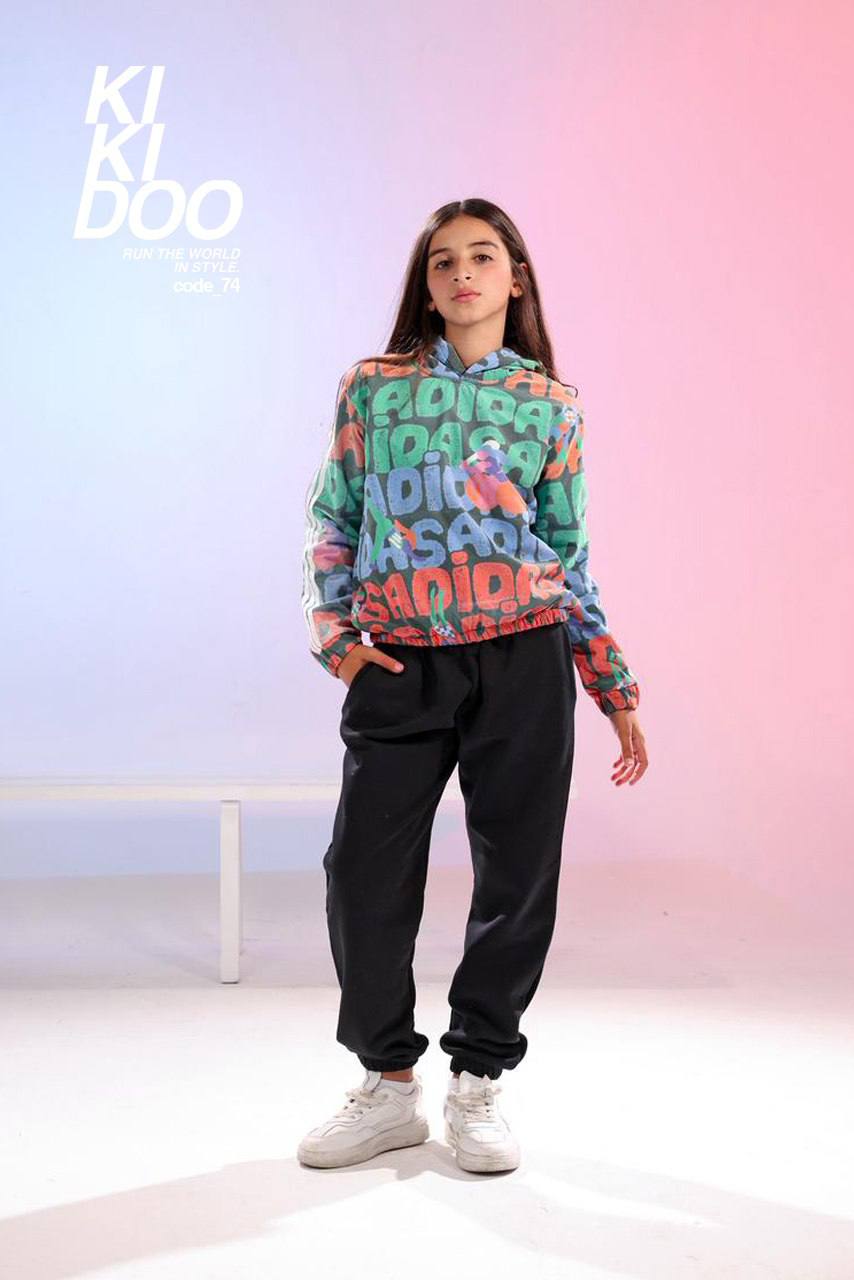 Girls Printed Hoodie & Jogger Pants Set – Multicolor Casual Sportswear Outfit