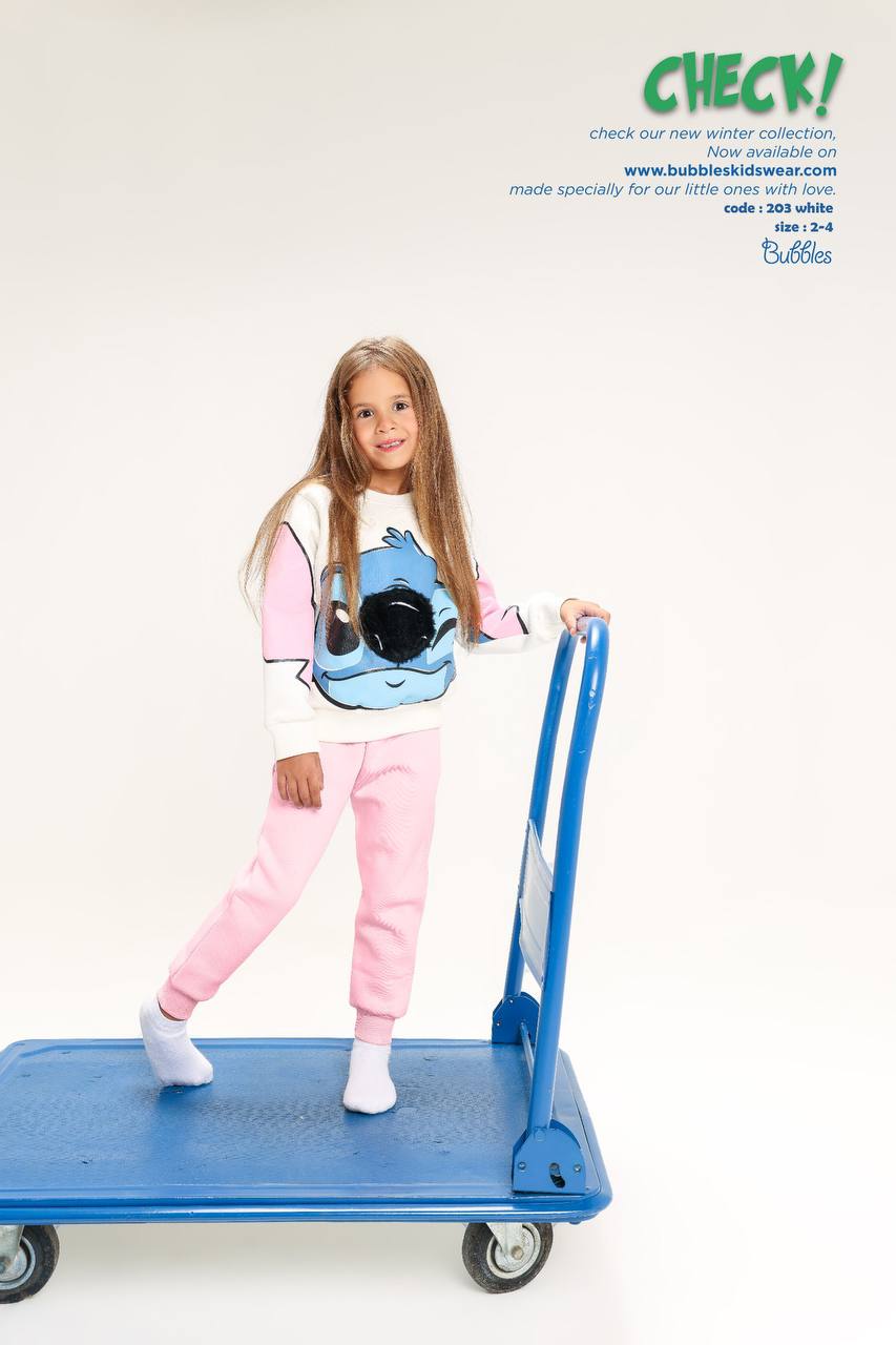 Girls Cartoon Print Sweatshirt & Jogger Pants Set – Pink Casual Outfit Size 2-4