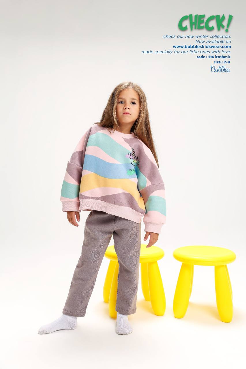 Girls Pastel Oversized Sweatshirt & Pants Set – Cozy Casual Winter Outfit(Size 2–4)