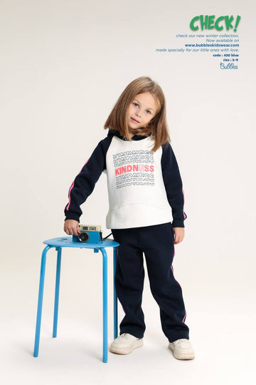 Girls Hoodie & Jogger Pants Set – Navy and White “Kindness” Casual Outfit